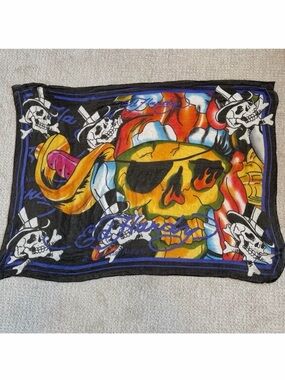 Vintage Ed Hardy Christian Audigier Scarf Chiffon Logo Skulls Biker Rocker Black